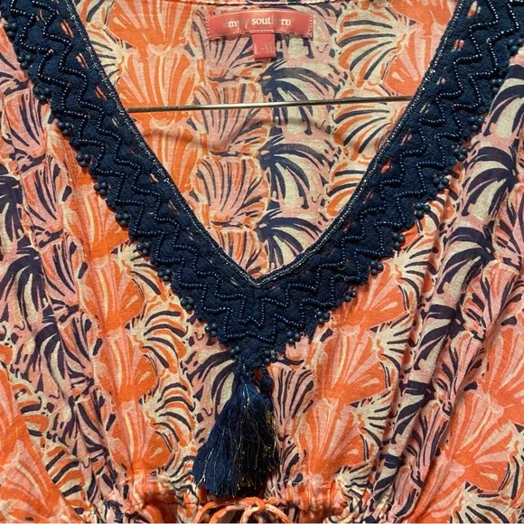 Simply Southern Pink and Navy Poncho/cover up Lg/Xlg - Picture 4 of 9